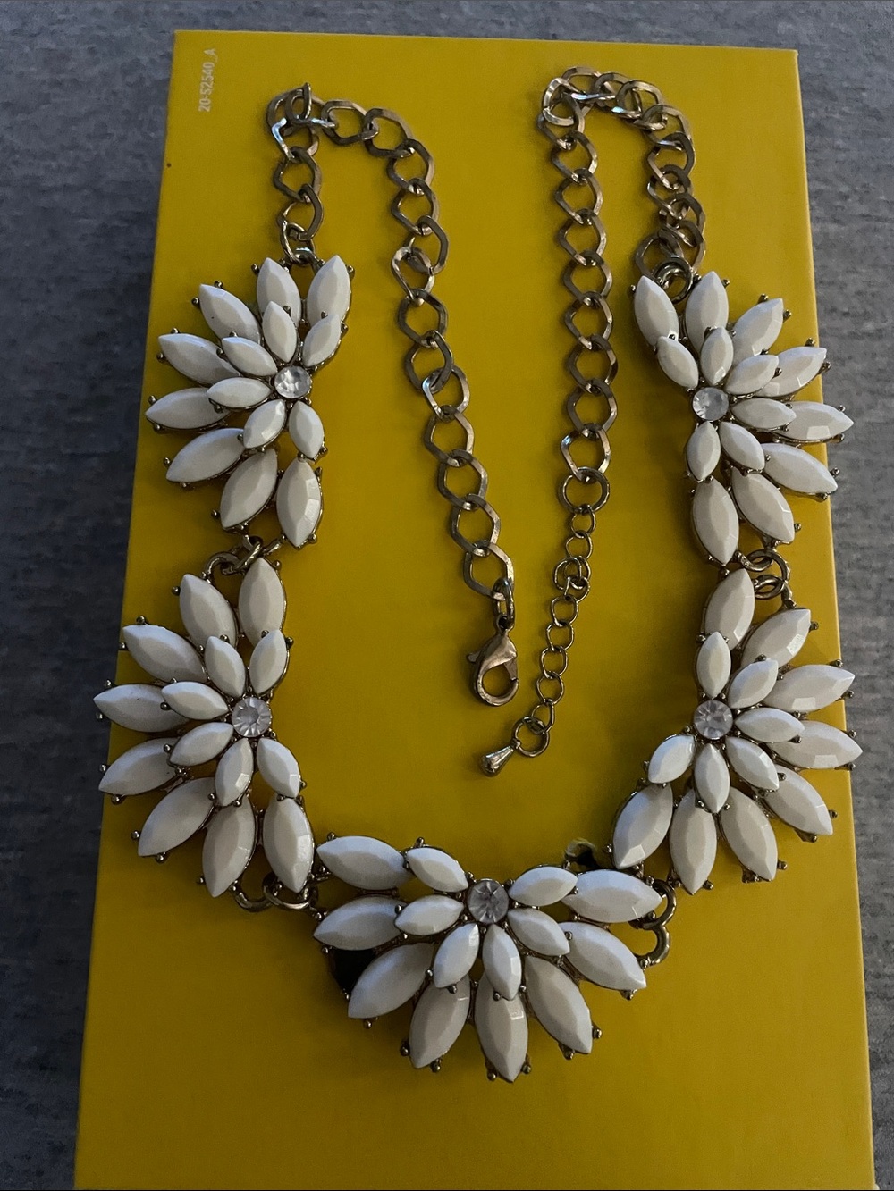 White Floral Cluster Necklace with Crystal Accents